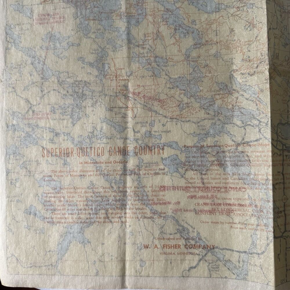 Vintge Fisher Co Superior Quetico Original Canoe Map 1952 Burntside Basswood 112 - Picture 11 of 11